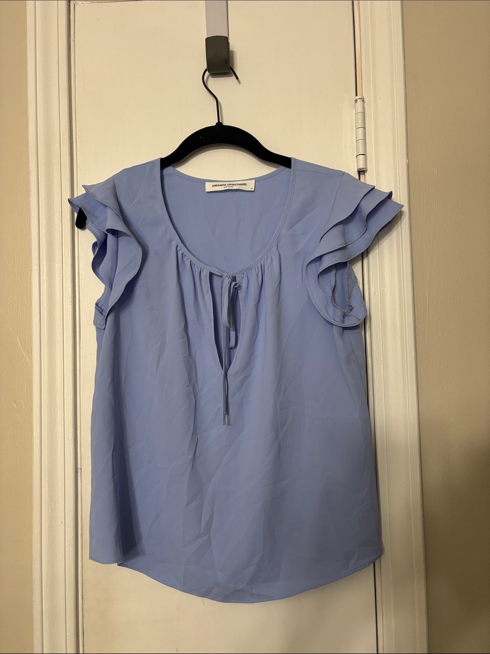 Amanda Uprichard Blue Ruffle Sleeve Top
